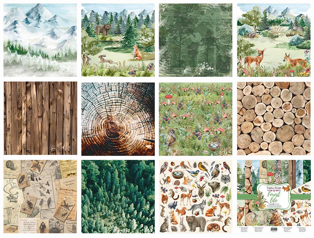 Double-sided scrapbooking paper set Forest life 12"x12", 10 sheets - foto 0