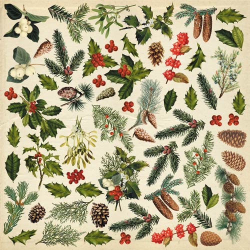 Blatt mit Bildern zum Schneiden. Sammlung Botanisches Wintertagebuch - Fabrika Decoru