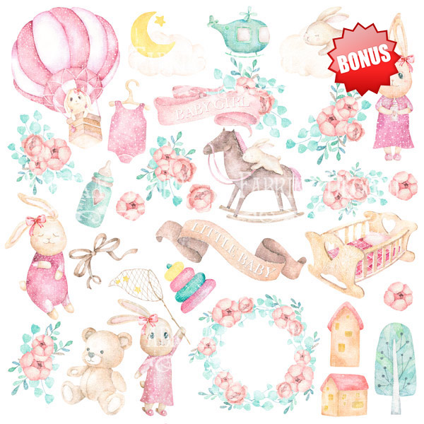 Double-sided scrapbooking paper set  Dreamy baby girl 8"x8", 10 sheets - foto 10