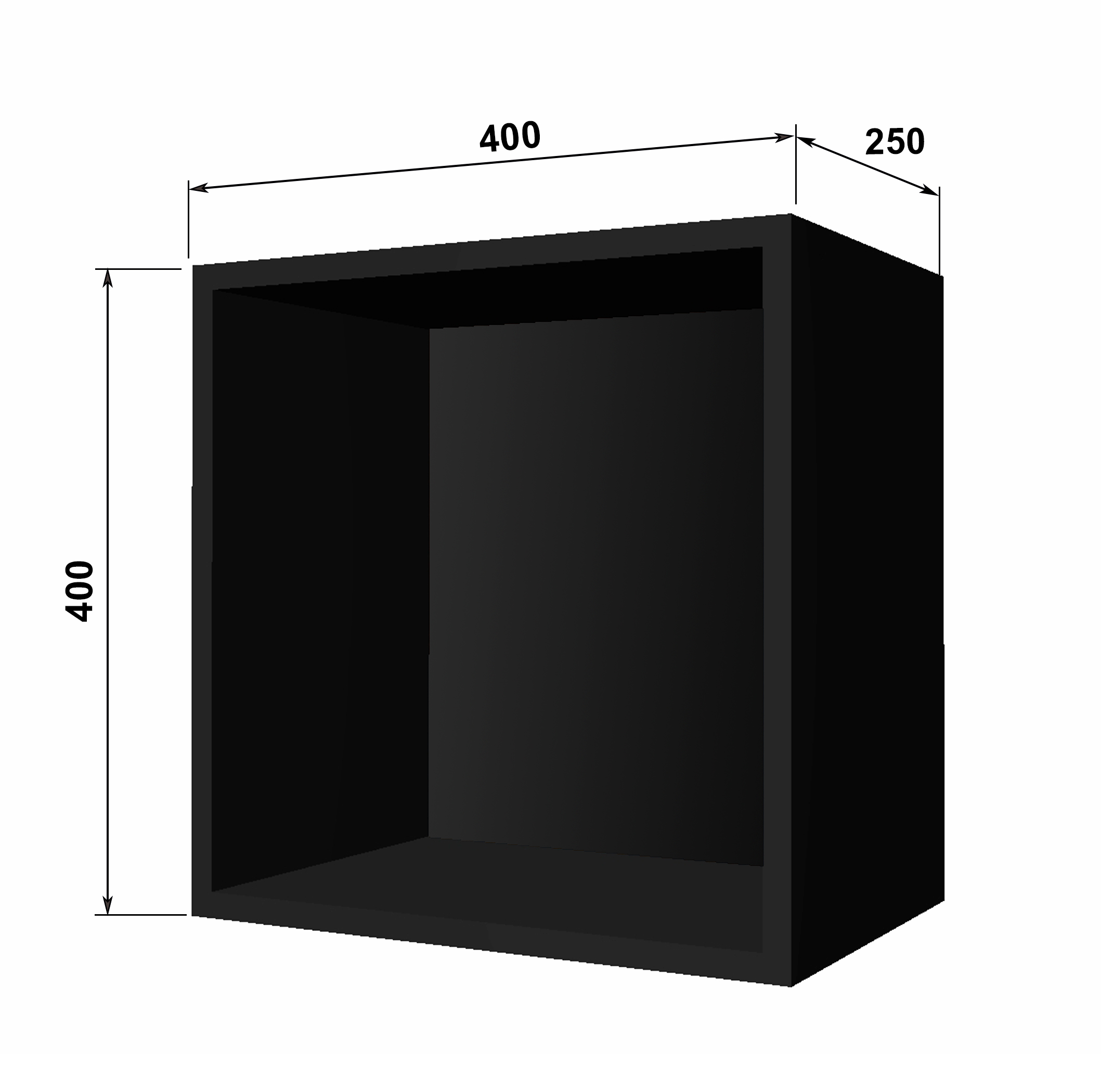 Полка 400мм х 400мм х 250мм, колір Чорний, тильна панель Чорна - фото 1