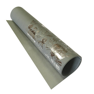 Stück PU-Leder zum Buchbinden mit silbernem Muster Silver Peony Passion, Farbe Grau, 50 cm x 25 cm