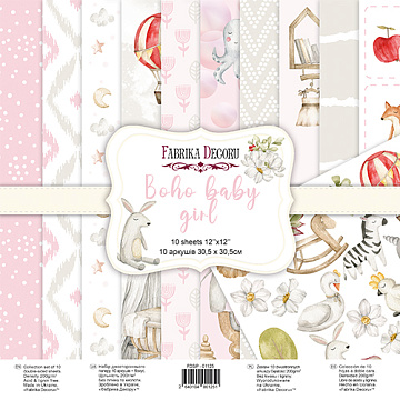 Double-sided scrapbooking paper set Boho baby girl  12"x12", 10 sheets