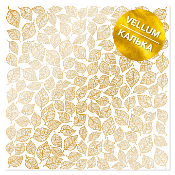 Gold foil vellum sheet, pattern Golden Leaves mini 29.7cm x 30.5cm