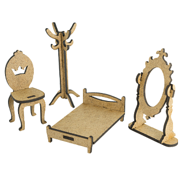 3D-Figuren für Puppenhäuser und Schattenkästen Dekoration Bett, Kleiderbügel, Stuhl, Spiegel, Set #55