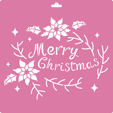 Stencil for decoration XL size (30*30cm), Merry Christmas with the poinsettia, #235