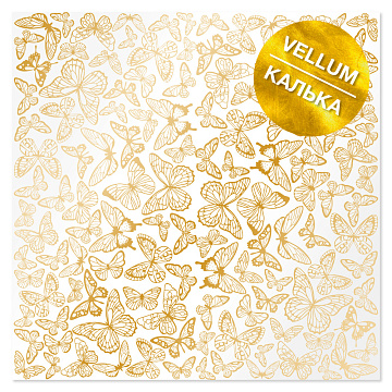 Gold foil vellum sheet, pattern Golden Butterflies 29.7cm x 30.5cm