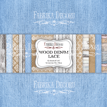 Scrapbooking paper set Wood denim lace 6”x6”, 12 sheets