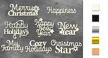 Chipboard embellishments set, Winter holiday titles Eng  #652