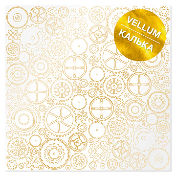 Gold foil vellum sheet, pattern Golden Gears 29.7cm x 30.5cm