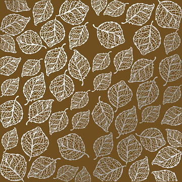 Einseitig bedrucktes Blatt Papier mit Silberfolie, Muster Silberne zarte Blätter, Farbe Milchschokolade 12"x12"
