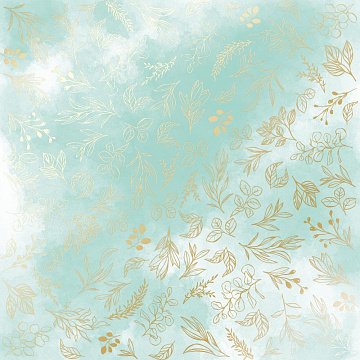 Arkusz papieru jednostronnego wytłaczanego złotą folią, wzór Golden Branches, color Mint watercolor, 30,5х30,5cm