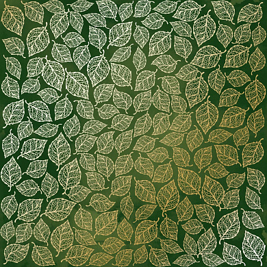 лист односторонней бумаги с фольгированием, дизайн golden leaves mini green aquarelle, 30,5см х 30,5см