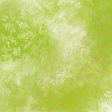 Arkusz papieru jednostronnego wytłaczanego złotą folią, wzór Golden Branches, color Light green watercolor, 30,5х30,5cm