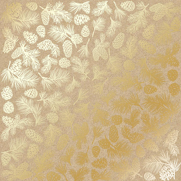 Sheet of single-sided paper with gold foil embossing, pattern "Golden Pine cones Kraft"