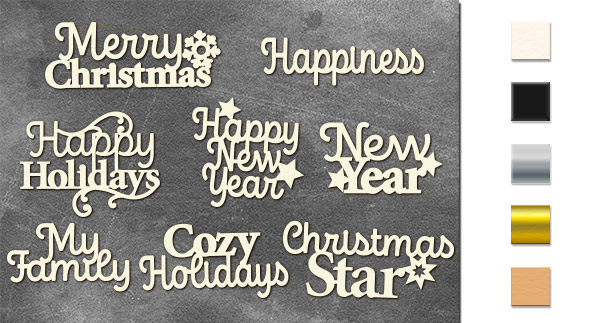 Chipboard embellishments set, Winter holiday titles Eng  #652