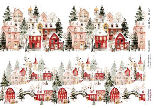 Decoupage card «Christmas houses. Curb-003» #000881, 21cm x 29,7cm