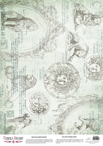 Arkusz kalki z nadrukiem, Deco Vellum, format A3 (11,7" х 16,5"), "Vintage Gorgons and lions" - Fabrika Decoru