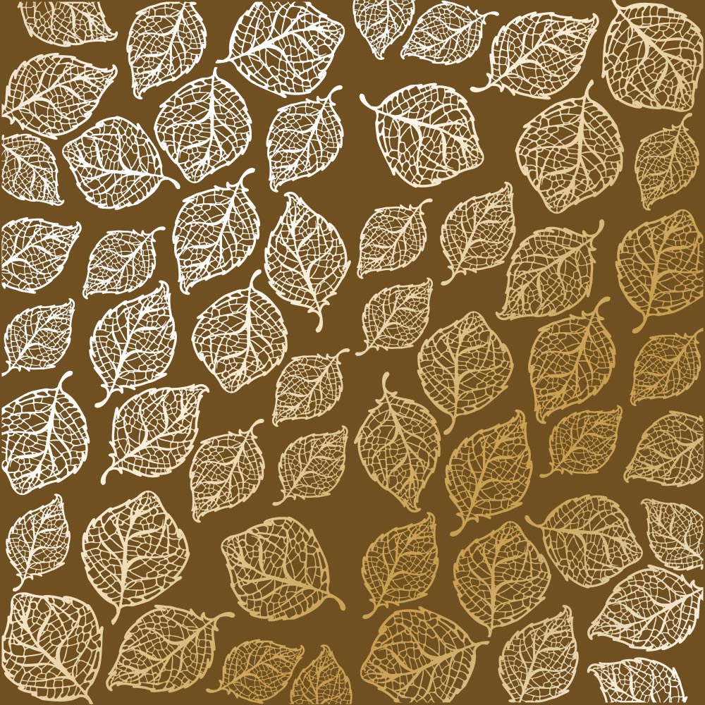 лист односторонней бумаги с фольгированием, дизайн golden delicate leaves, color milk chocolate, 30,5см х 30,5см