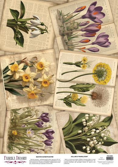 Arkusz kalki z nadrukiem, Deco Vellum, format A3 (11,7" х 16,5"), "Spring Botanical Story Wiosenny kwiat" - Fabrika Decoru