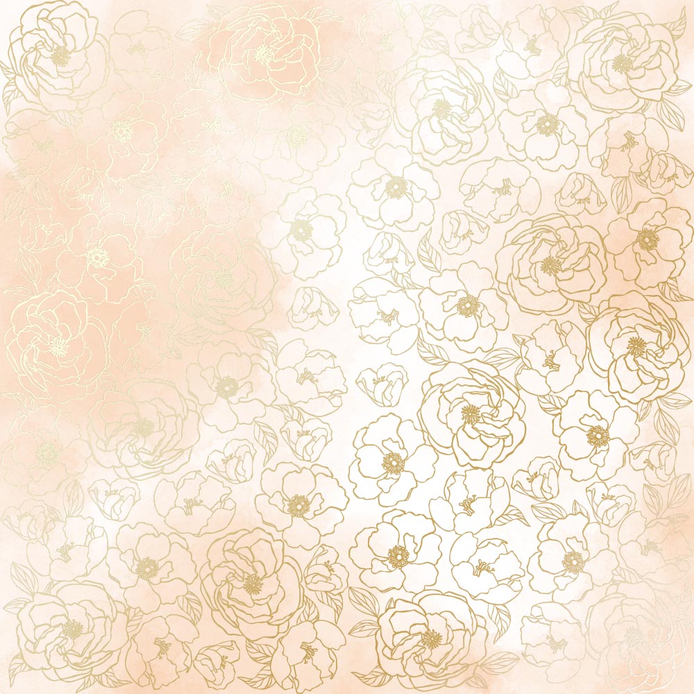 Sheet of single-sided paper with gold foil embossing, pattern Golden Pion, color Beige watercolor, 12"x12"