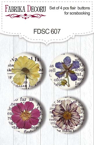 Set mit 4 Flair-Buttons zum Scrapbooking Summer botanical story #607 - Fabrika Decoru