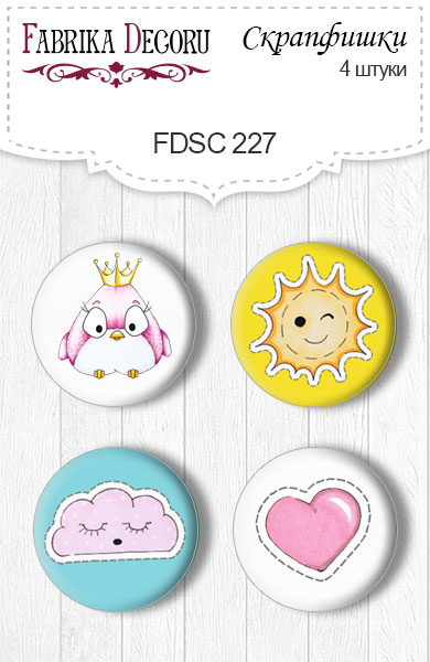 Set mit 4 Stk. Flair Buttons zum Scrapbooking "Mein kleines Sparrow Mädchen 3" #227 - Fabrika Decoru