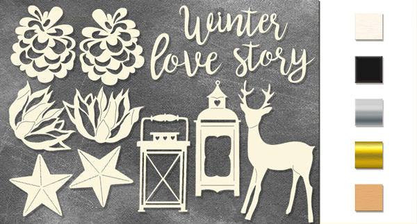 Chipboard embellishments set, "Winter Love Story 1" #240