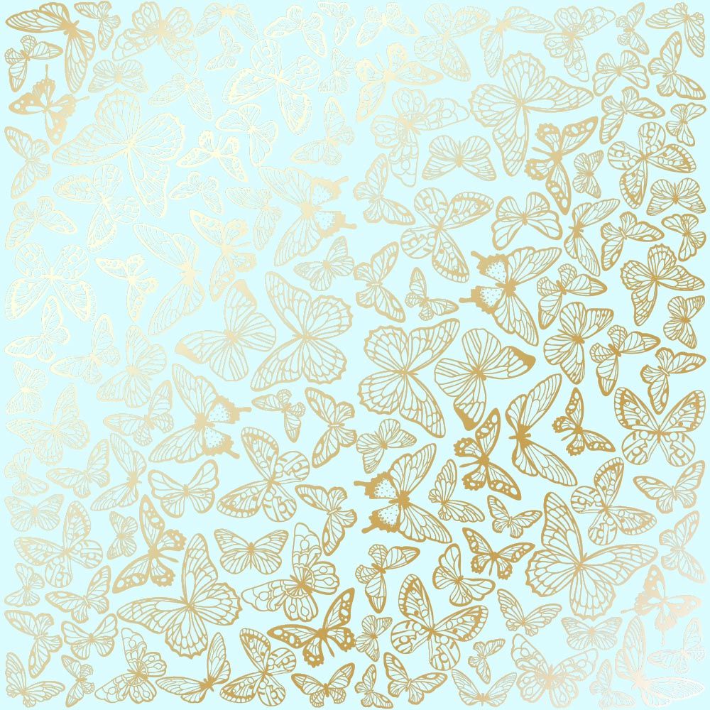 Arkusz papieru jednostronnego wytłaczanego złotą folią, wzór Złote Motyle Mięta 30,5x30,5cm  - Fabrika Decoru