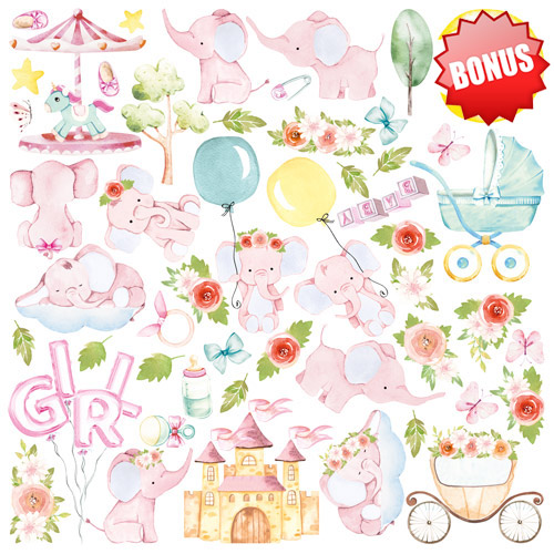 Doppelseitig Scrapbooking Papiere Satz My cute Baby Elephant Girl, 30.5 cm x 30.5 cm, 10 Blätter - foto 11  - Fabrika Decoru