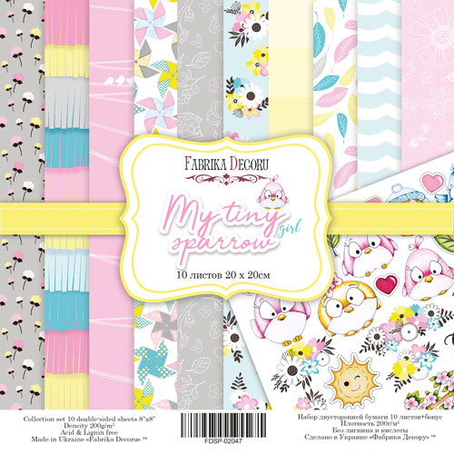 Double-sided scrapbooking paper set My tiny sparrow girl 8"x8" 10 sheets