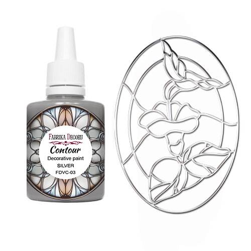 Farba konturowa do malowania witraży, Kolor Srebro, 30 ml - Fabrika Decoru
