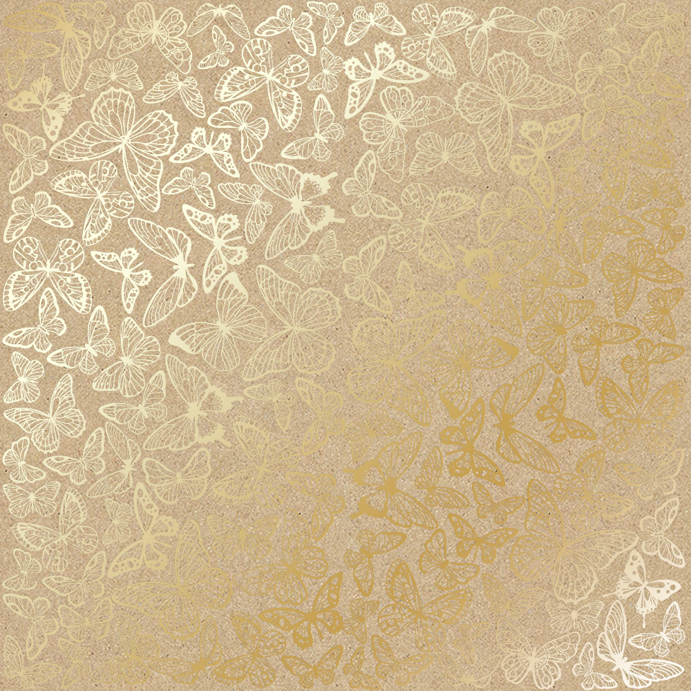 лист односторонней бумаги с фольгированием, дизайн golden butterflies kraft, 30,5см х 30,5см