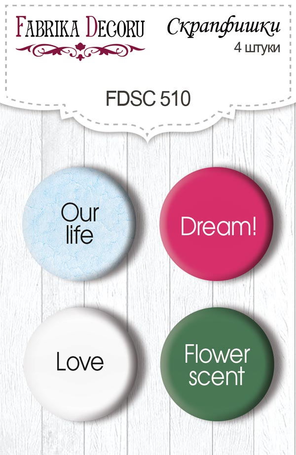 Set of 4pcs flair buttons for scrabooking Peony garden EN #510