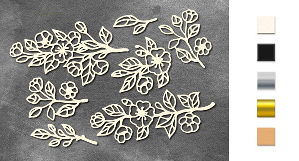 Chipboard embellishments set, Twigs with flowers #773