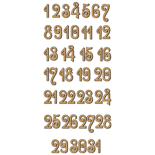 arabic numbers with curls, set of mdf ornaments for decoration #177