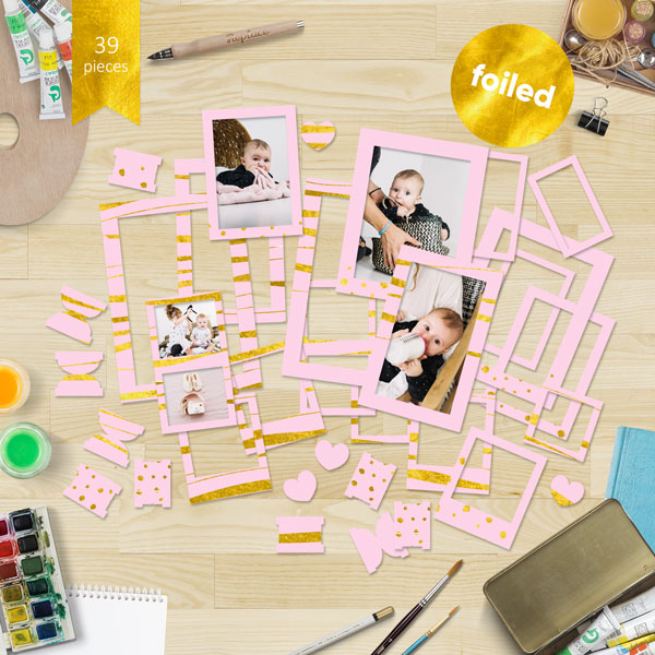 Set of cardboard photo frames with gold foil #1, Pink, 39 pcs - foto 1