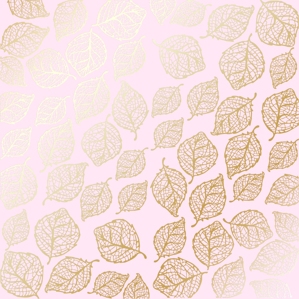 лист односторонней бумаги с фольгированием, дизайн golden delicate leaves light pink, 30,5см х 30,5см