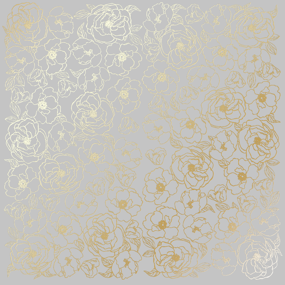 Blatt aus einseitigem Papier mit Goldfolienprägung, Muster Golden Pion Grey, 12"x12" - Fabrika Decoru