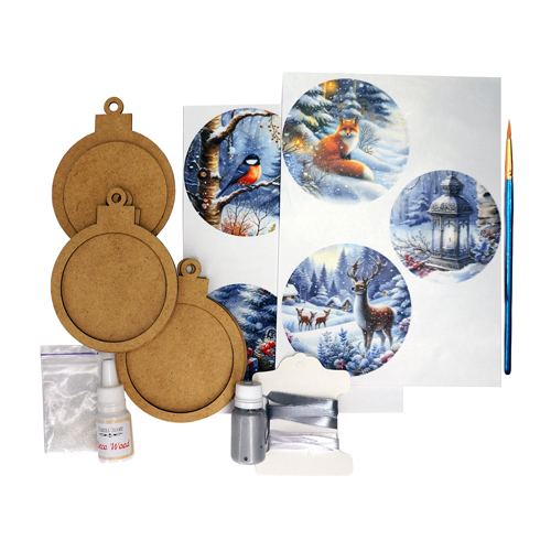 DIY wooden set “Winter Forest” for making 3 Christmas tree decorations, #052 - foto 0