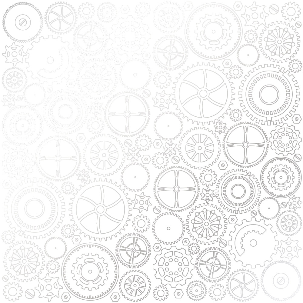 Einseitig bedrucktes Blatt Papier mit Silberfolie, Muster Silver Gears White 12"x12" - Fabrika Decoru