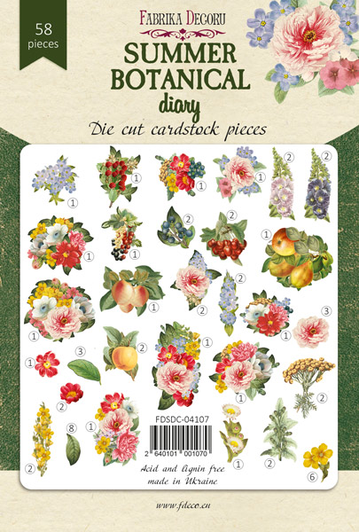 Zestaw wycinanek, kolekcja Summer botanical diary 58 szt - foto 0  - Fabrika Decoru