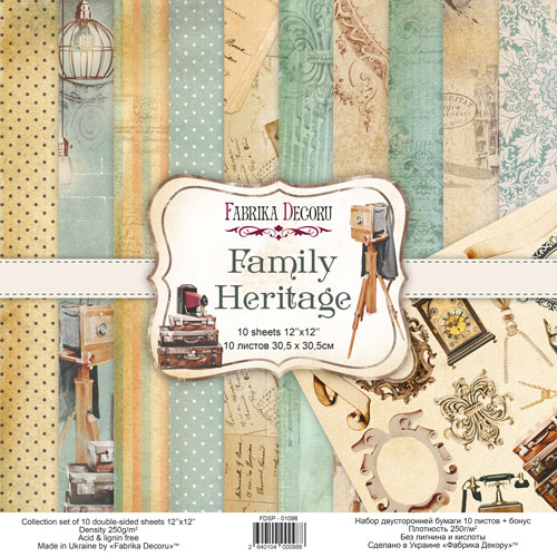 Doppelseitig Scrapbooking Papiere Satz Family Heritage, 30.5 cm x 30.5cm, 10 Blätter - Fabrika Decoru