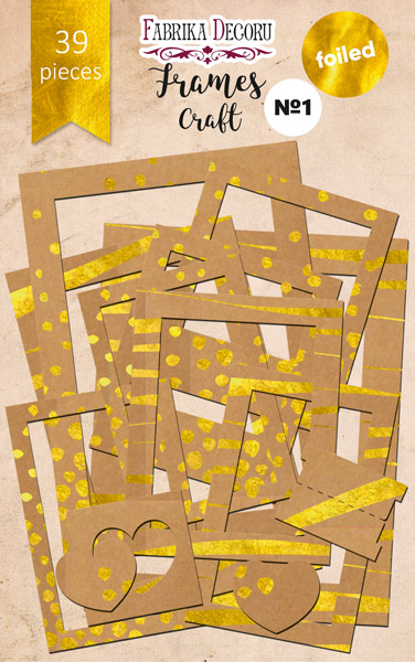 Zestaw kartonowych ramek na zdjęcia ze złotą folią #1, Kraft, 39szt - Fabrika Decoru