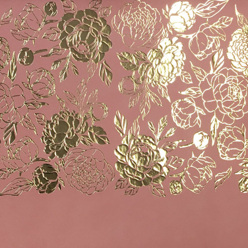 Skóra PU do oprawiania ze złotym wzorem Golden Peony Passion, kolor Rose vintage, 50 cm x 25 cm  - foto 1  - Fabrika Decoru