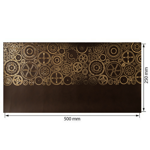 Skóra PU do oprawiania ze złotym tłoczeniem, wzór Golden Gears Chocolate, 50cm x 25cm  - foto 0  - Fabrika Decoru