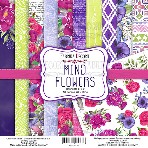 Doppelseitiges Scrapbooking-Papierset Mind Flowers, 20 cm x 20 cm, 10 Blätter - Fabrika Decoru