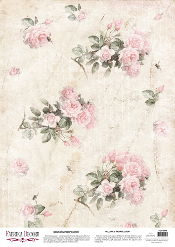 deco vellum colored sheet vintage roses, a3 (11,7" х 16,5")