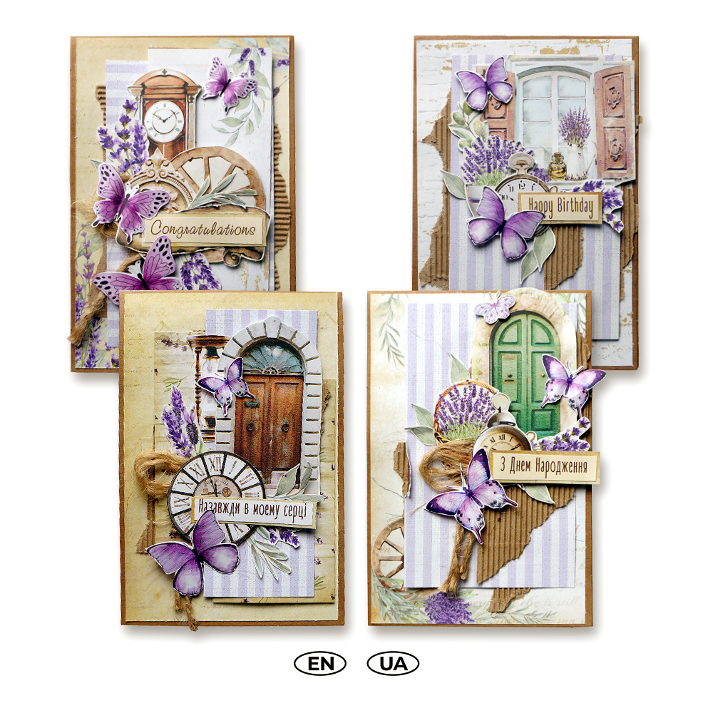 set for creating 4 cards “lavender charm” 10 x 15cm