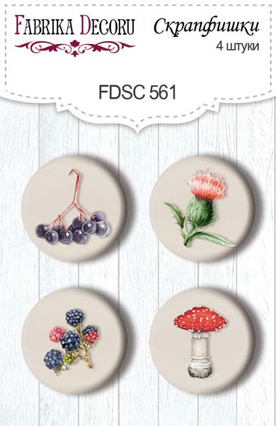 Set mit 4 Flair-Buttons zum Scrapbooking Forest Life #561 - Fabrika Decoru