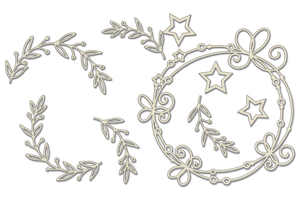 Chipboards set Frame with mistletoe and stars  #649
